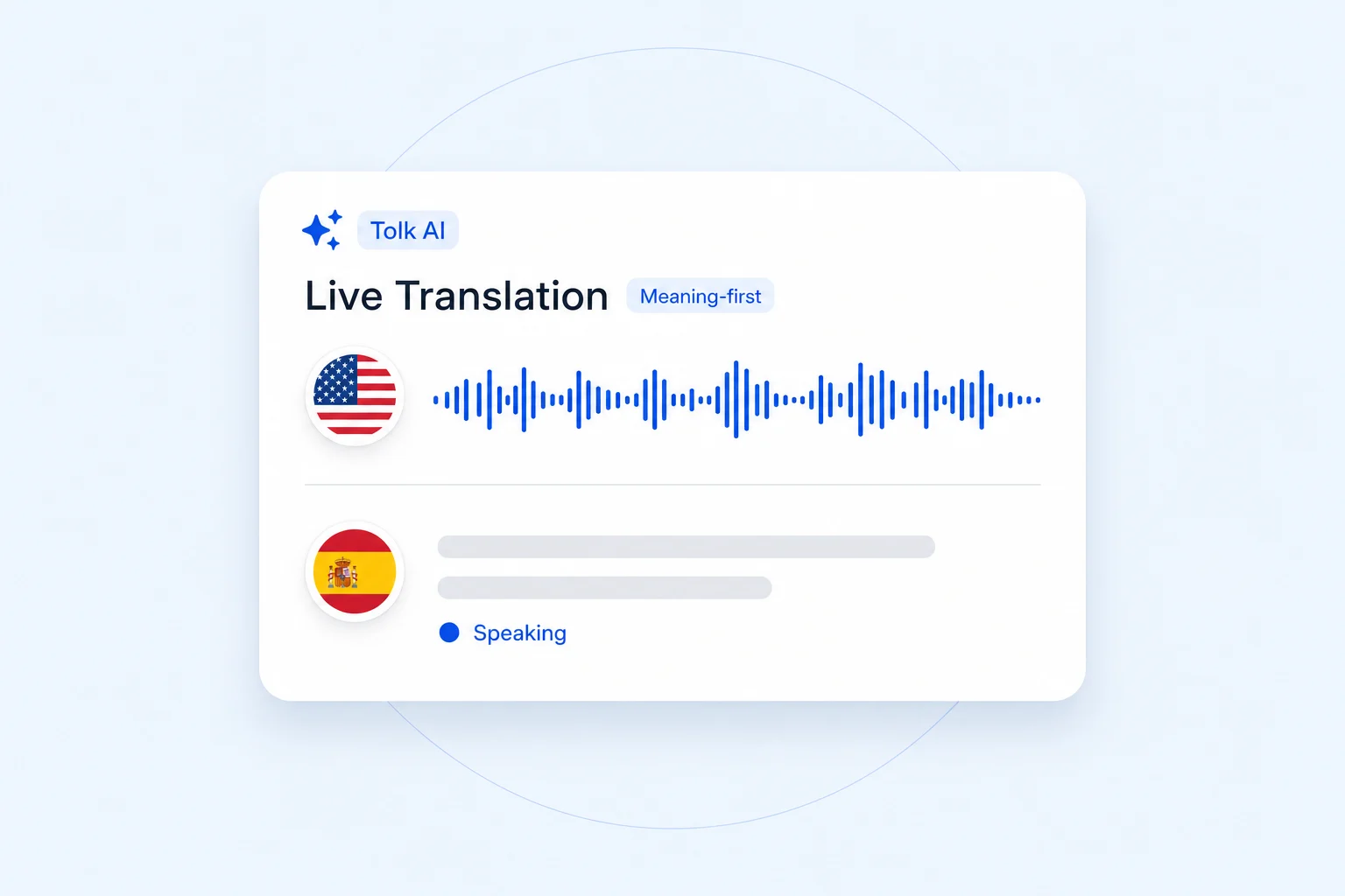 Tolk translating a live spoken conversation between English and Spanish